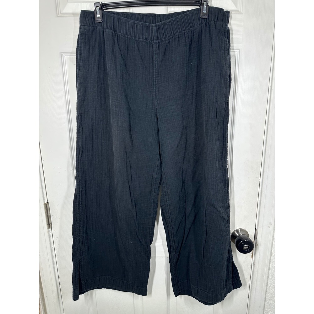Old Navy Pants Womens XL Black Wide Leg Comfort Waistband Textured Gauze Cropped